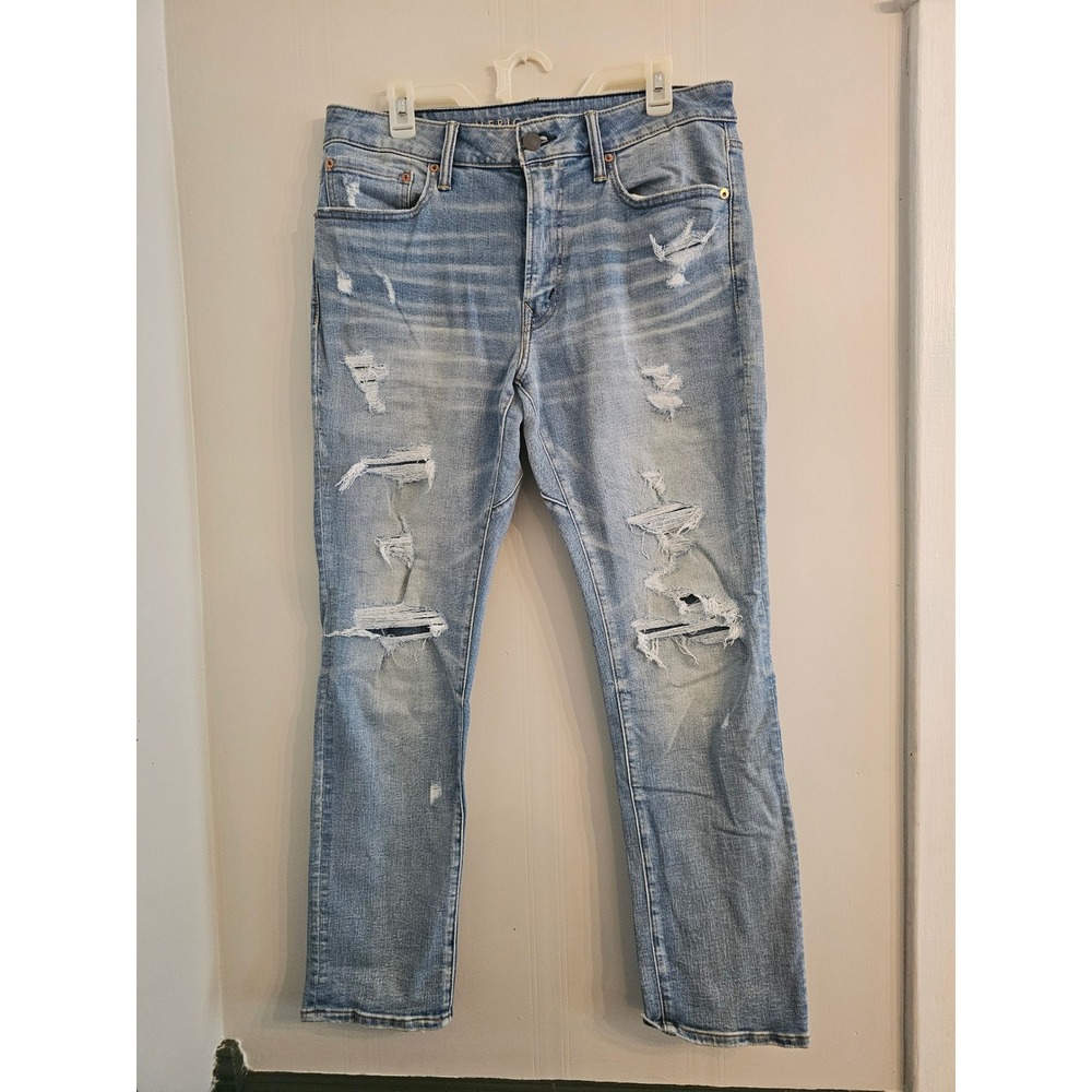 American Eagle Airflex+ Move-Free Slim Distressed Jeans Light Wash 34x30